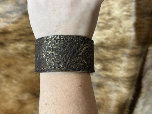 Hand-Painted Floral Leather Cuff Bracelet